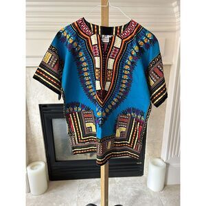 SB Dashiki African Hippie Unisex Tunic Top Tribal Ethnic Blue Free Size XLCotton